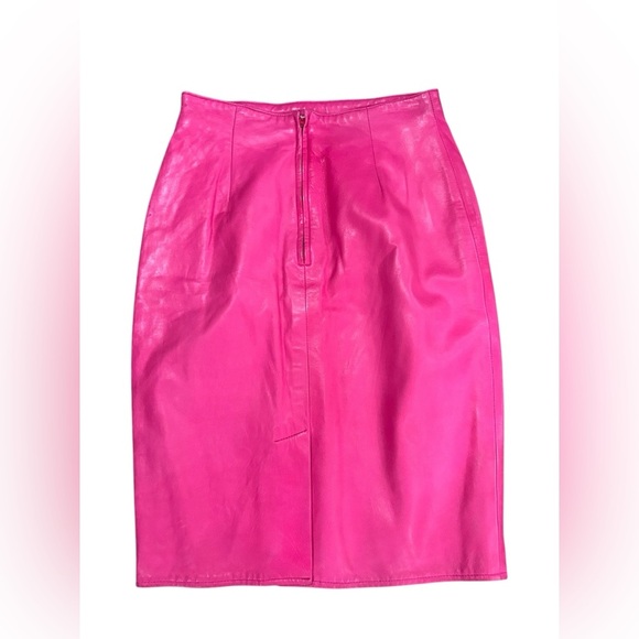 Vintage VAKKO Barbie hot Pink high waisted leather pencil Skirt Size 6 - Picture 4 of 10